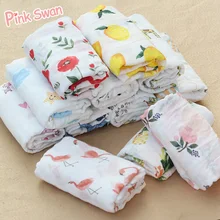 PINK SWAN 100%Cotton Flamingo Rose fruits Print Muslin Baby Blankets Bedding Infant Swaddle Towel For Newborns Swaddle Blanket
