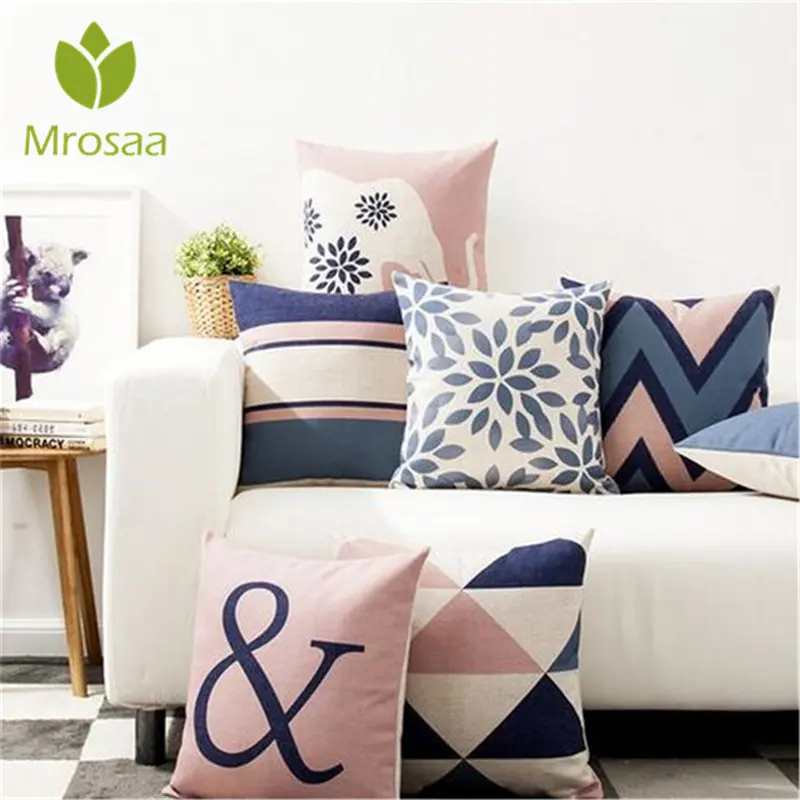 

Decorative Leaf Throw Pillows Case Nordic Style Pink Geometric Cotton Linen Cushion Cover For Sofa Bed Home Decor Cushion Cover
