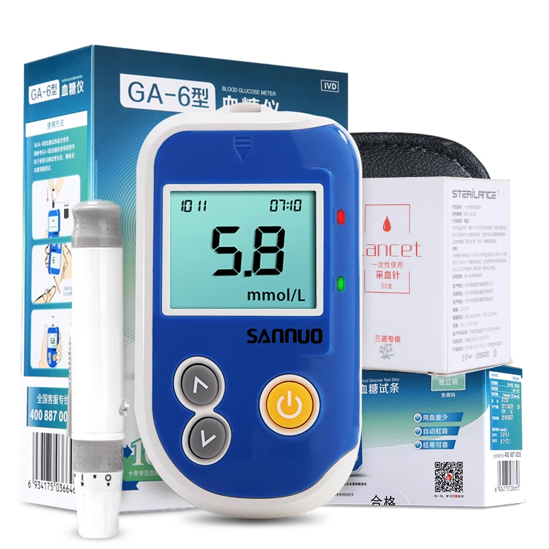 

Sannuo GA-6 Glucose Meter Medical Diabetic Monitor with Strips&Lancets Blood Glucose Monitoring System Blood Sugar Test Device