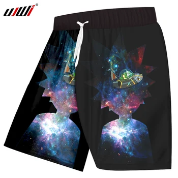 

UJWI Space Star Shorts Mens Funy Print Rick And Morty Anime Casual Shorts Hombre Waist Elastic Fitness Workout Trousers Big Size