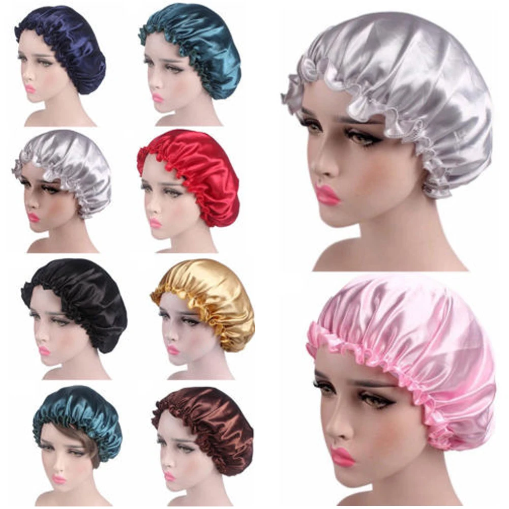 Silk Satin Night Sleep Cap Hair Care Beauty Bonnet Hat Head Cover Elastic Band