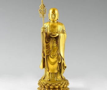

Tibet Buddhism Brass Copper Tangseng Jizo Ksitigarbha Di Zang King Buddha Statue