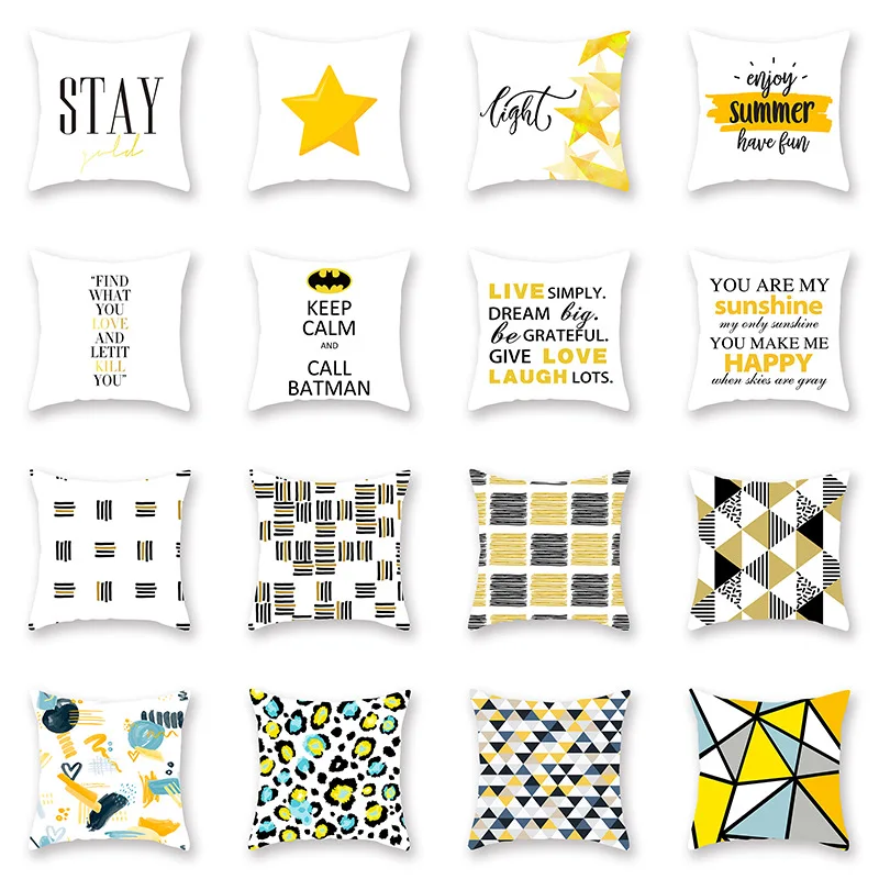 

Hot Selling Pillow cover Ins Bright yellow geometry batman Luxury Printing Square Zippered Pillow Sham Personalized Pillowcase