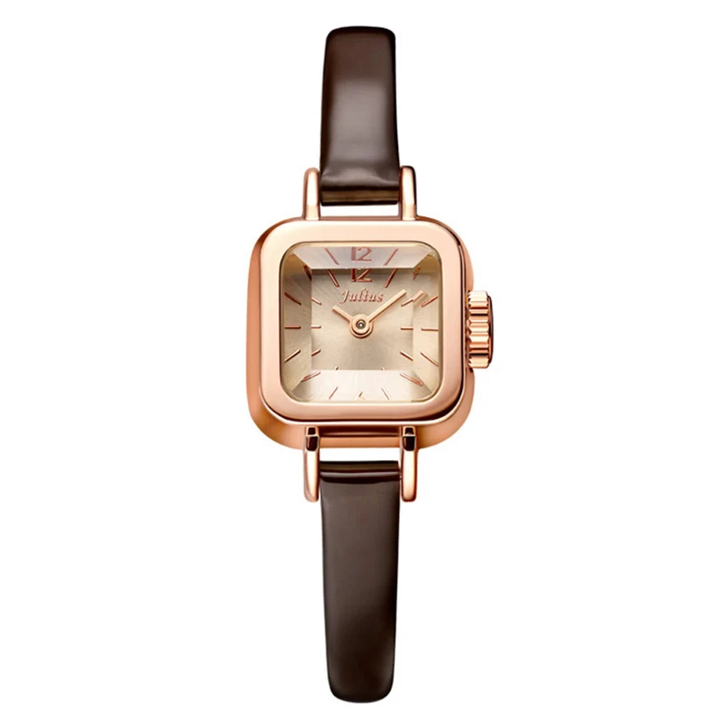Julius Unique Square Small Dial Small Ladies Watches Women Thin Leather Strap Quartz Watches Rose Gold Female Watch Montre Femme