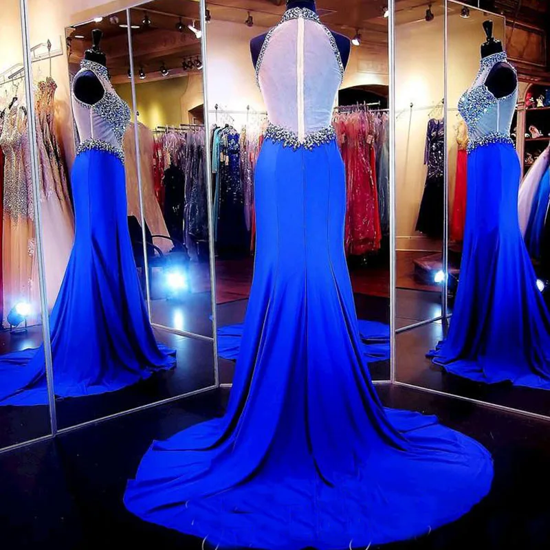Vestidos de festa 2018 ярко синий сексуальный комбинезон с высоким воротом Русалка