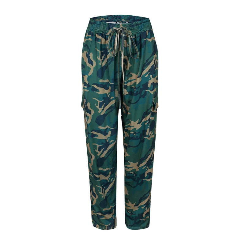 2019 Summer New Women Sexy ArmyGreen Safari Style Drawstring Comfortable Camouflage Print Slacks Female Pockets Trousers F4 2019 Summer New Women Sexy ArmyGreen Safari Style Drawstring Comfortable Camouflage Print Slacks Female Pockets Trousers F4