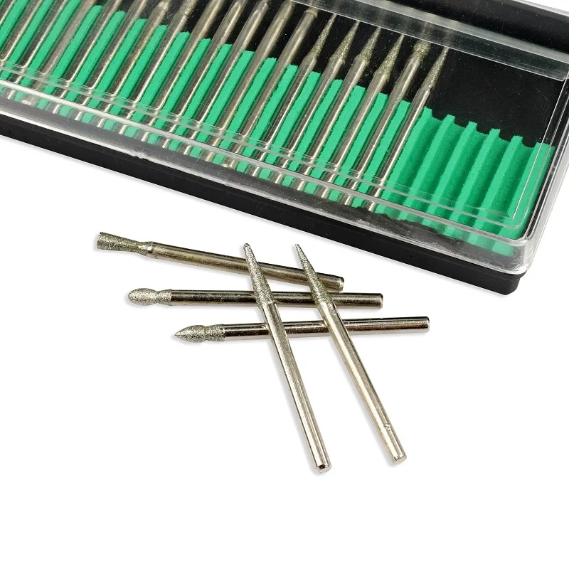 XCAN 돌 유리 조각용 생크 다이아몬드 버, 연마 연삭 조각 로터리 도구 비트, 로터리 파일 버, 3.0mm, 30 개