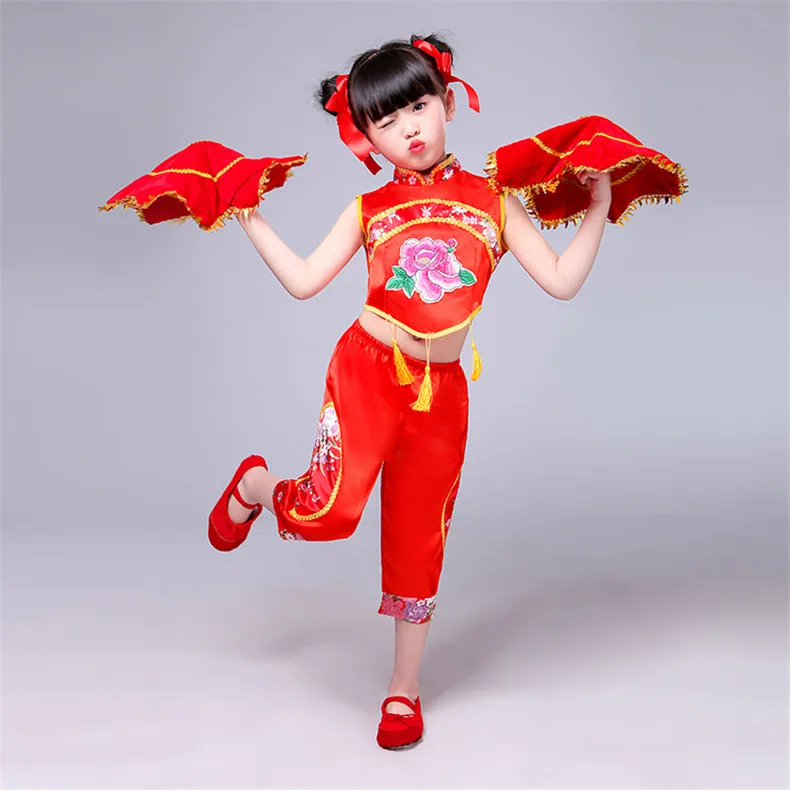 Китайский Hanfu Детский костюм на прочность для девочек в китайском стиле на груди, Одежда для танцев Yangko