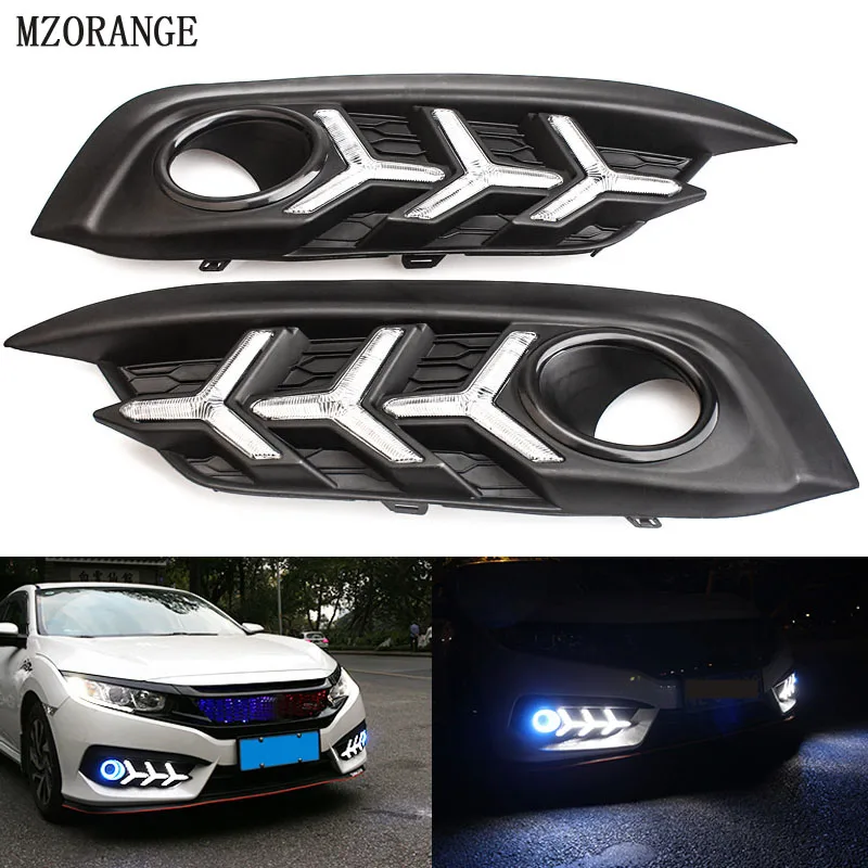 

MZORANGE Car drl led For Honda Civci 10th 2016 2017 2018 Daytime Running Lights Angel Eye Front Fog Light Auto Accessories