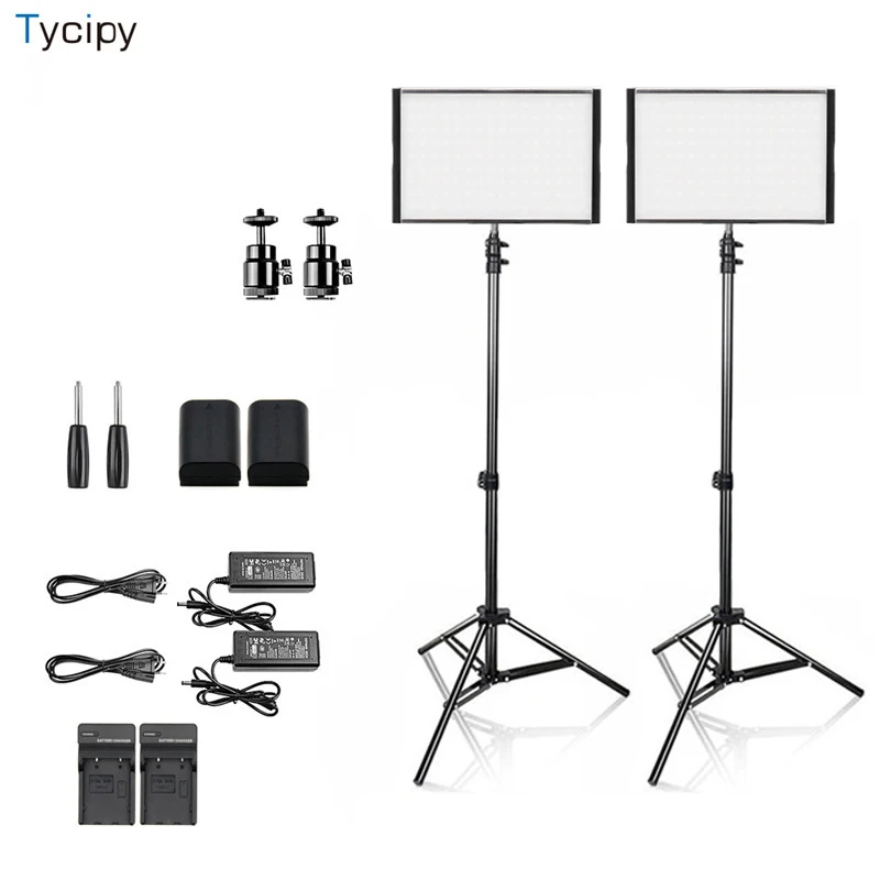 

Tycipy LED Video Light 2pcs Photo Studio Photography Lighting Bi-color Adjustable with Stand Hot Shoe for Sony Nikon Facebook