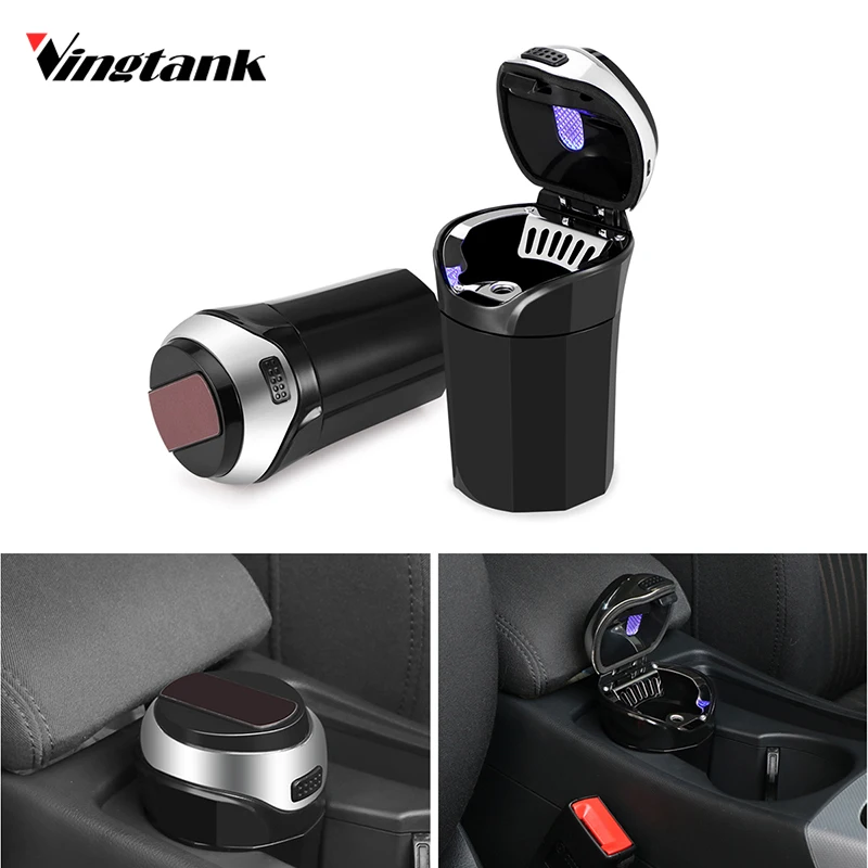 Vingtank Rechargeable Car LED Ashtray Trash Can with Removable