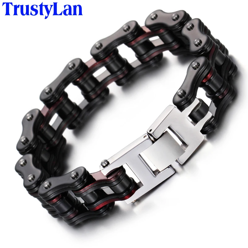 

TrustyLan 16MM Wide Heavy Solid Stainless Steel Bike Bracelet Men Bicycle Motorcycle Chain Men's Bracelets Punk Rock Jewelry