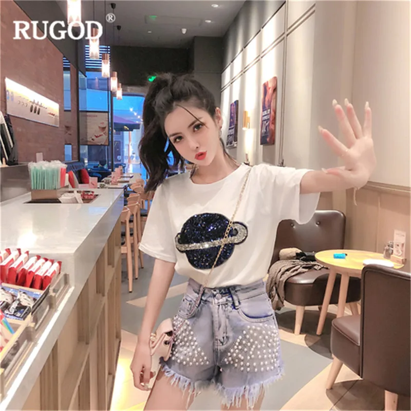 RUGOD/ Новое поступление, летние женские шорты, джинсовые шорты с завышенной талией, украшенные стразами, повседневная одежда, женские шорты Modis