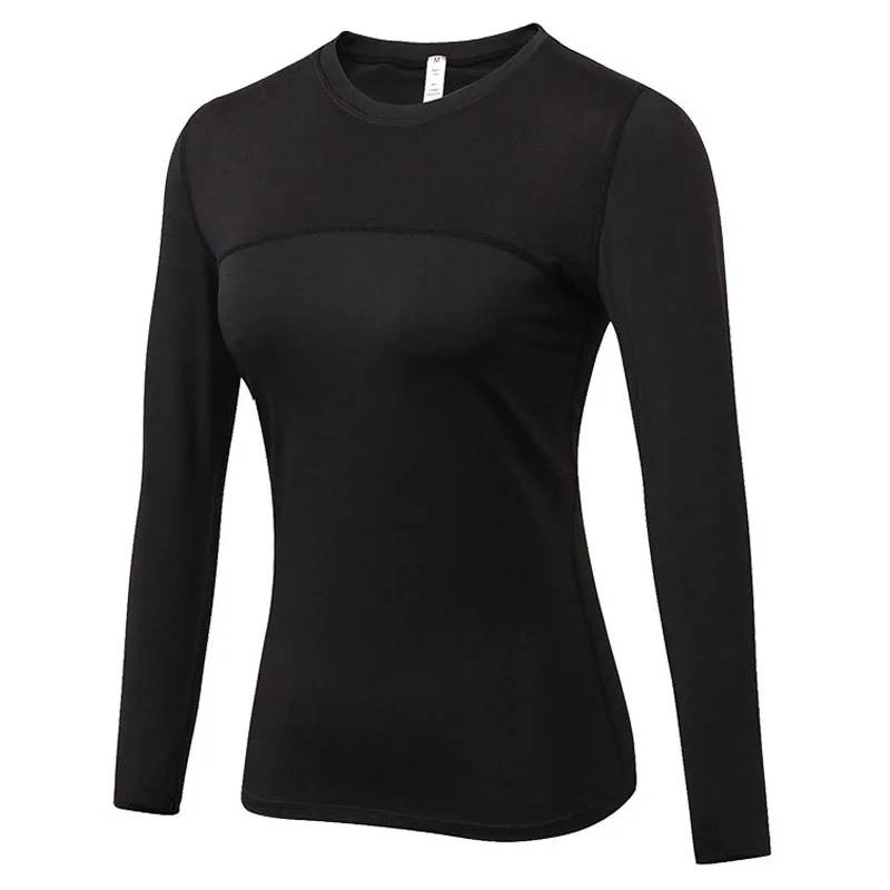 VEQKING дышащий с длинным рукавом спортивная рубашка, Женская сетчатая Лоскутная быстросохнущая рубашка для йоги, эластичная работа фитнес-тренировки Топ Джерси - Цвет: Черный