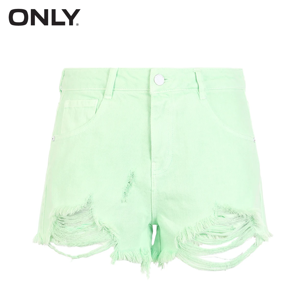ONLY Summer Women's Candy Color Ripped Raw-edge Denim Shorts |118343523