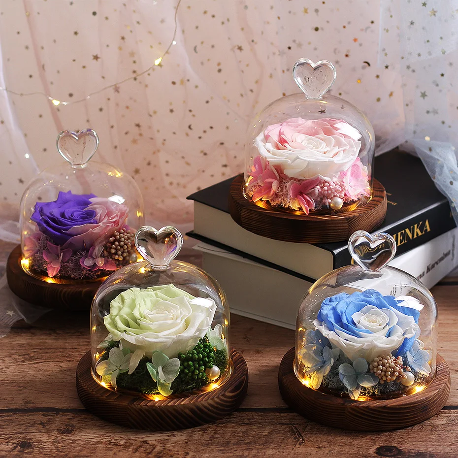 

Multicolor Glass Dome Eternal Led Beauty And The Beast Rose Flowers Romantic Valentine's Day Mother's Day Gifts For Birthday