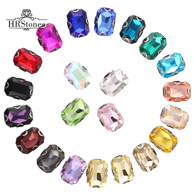 

Rhinestones Rectangle Stones Sewing 8x10mm 10x14mm 13x18mm 18x25mm D Claw Flatback Crystals Rhinestone For Dress Decoration