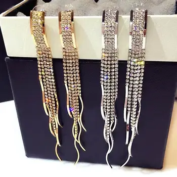 

Statement Crystal Tassel Earrings For Women Gold Color Big Long Earrings With Stones Luxury Party Jewelry Bijoux Gifts
