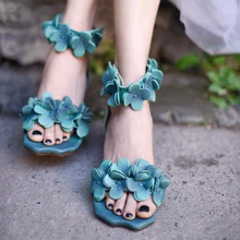 Artmu Original Sweet Handmade Flower Women Sandals Thick Heel Sheepskin 2018 Summer New Style Genuine Leather Sandals 5666 цена Artmu Original Sweet Handmade Flower Women Sandals Thick Heel Sheepskin 2018 Summer New Style Genuine Leather Sandals 5666 цены онлайн