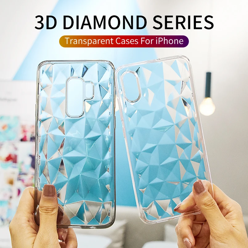 

Ultra Slim Phone Case For iPhone 7 8 Plus X Case Cover Luxury 3D Diamond Pattern Silicone Shell For iPhone XS Max XR TPU Cases