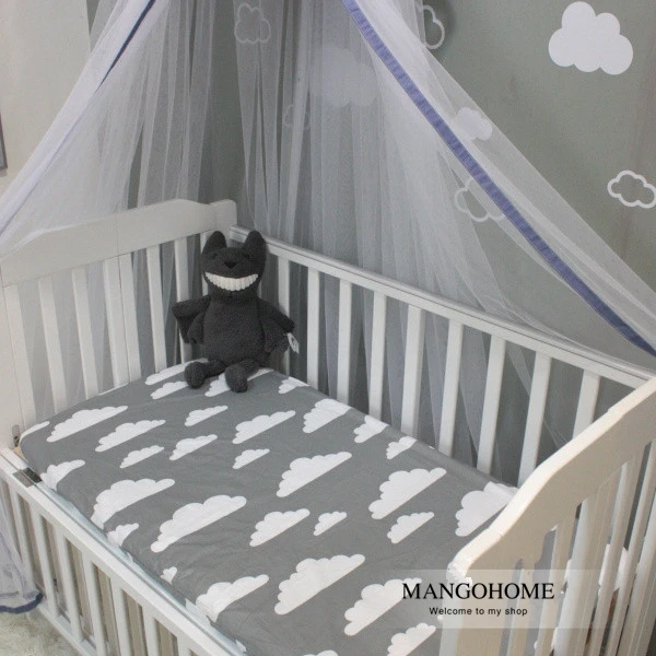 (Mattress cover 1pcs) 3 colors clouds design cotton baby bed fitted sheet 1pcs for 130x70cm baby girls boys crib bedding set