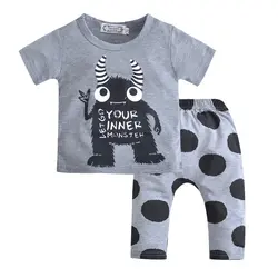 Одежда для маленьких мальчиков (топы с короткими рукавами + брюки) для маленьких девочек комплект одежды маленького монстра комплект/let go