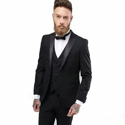 Высокое качество одна кнопка черный смокинг для жениха Пик нагрудные Groomsmen Мужские свадебные костюмы для выпускного (куртка + брюки + жилет +