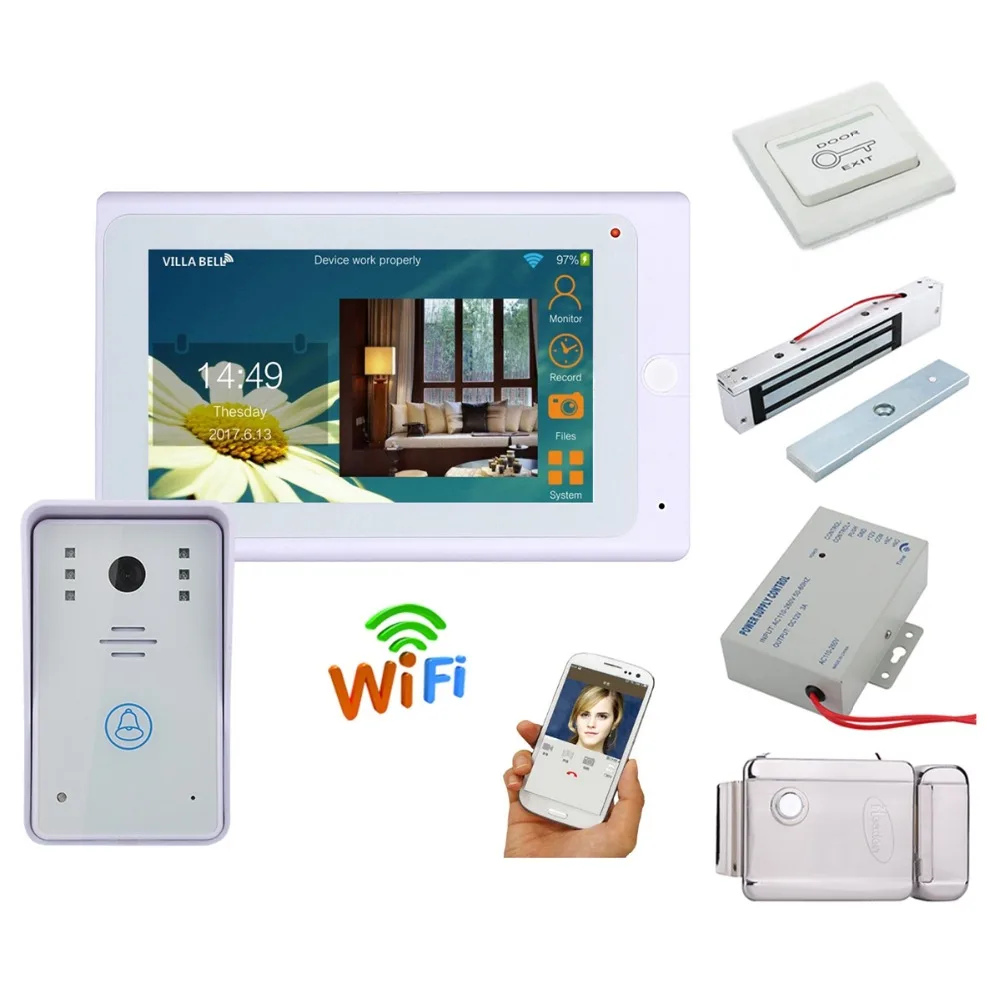 

Home set 7" TFT Wired / Wireless Wifi IP Video Doorbell Intercom System with 1000TVL Wired Camera Night Vision+Electric Lock
