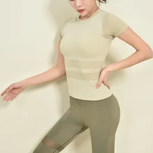 Новинка, полосатая дышащая спортивная рубашка для женщин, рубашки для йоги, спортивный топ для фитнеса, женская футболка с коротким рукавом для спортзала, бега, deporte mujer