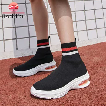 

Coolcept Women Ankle Boots Winter Fur Stretch Shoes For Women Casual Elastic Fly Knitted Thick Sole Footwear Size 34-39