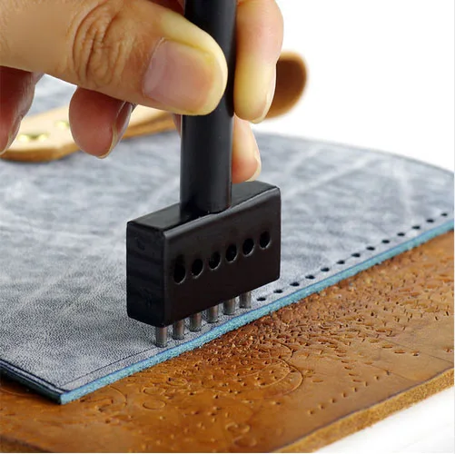 

1mm Hole Punching Leather Craft Punch Tool Hole Punches Line Tools Eyelet Maker 2/4/6 Round Row Prong Puncher Cutter Pitch Black