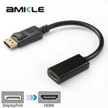 Amkle DP to HDMI Adapter Cable Male DisplayPort to Female HDMI 1080P Adapter Converter Cable for PC Display Laptop Projector