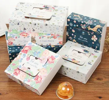 

100pcs Portable Flower Wapiti Elk Design Baking Moon Cake Packaging Gift Drawer Box For Egg Yolk Crisp Biscuit Takeaway SN1124