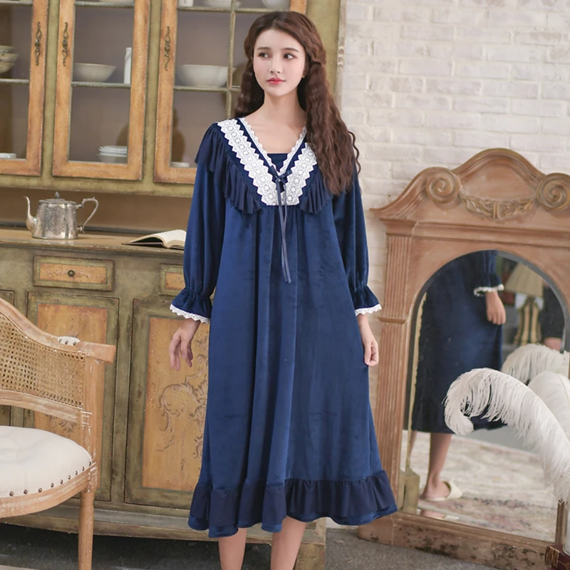 Winter Nightgown Women Girl Sleepwear Dress Pink Homewear Warm