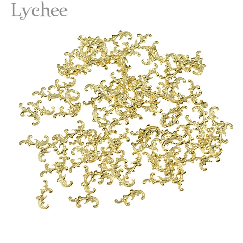 

Lychee Life 100pcs Brass Filigree Flower Slices Gold Silver Color Scrapbooking Embellishments DIY Album Decoration Supplies