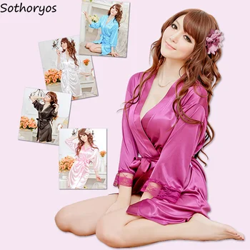 

Robes Women Solid Color Lace Patchwork Casual Elegant Loose Womens Robe Colorful Daily Ladies Sleepwear Soft Thin Breathable