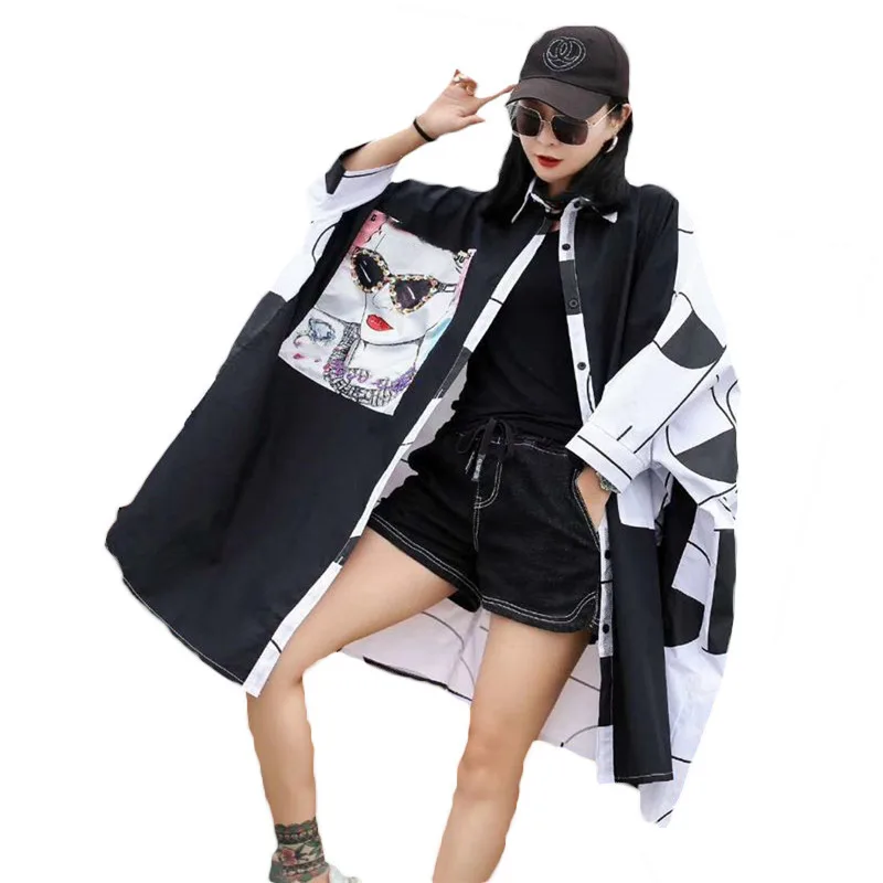 

Thailand Tide brand 2019 Spring Summer New port wind Bat sleeves color Shirt Women's Large Size Loose Blouse N829