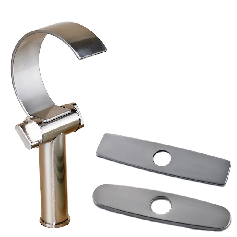 Brushed Nickel Waterfall Basin Faucets For Bathroom With 10 Inch