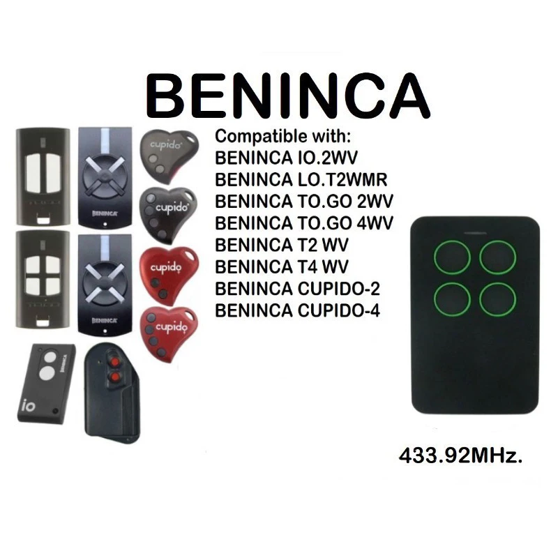 

Rolling code 433.92MHz. BENINCA TO.GO 2WV, TO.GO 4WV Compatible Remote Control