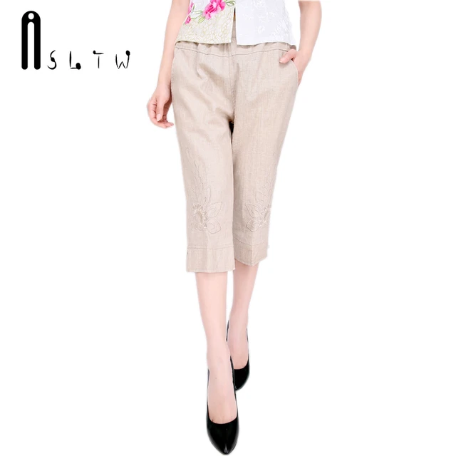 New Arrivals Women's Summer Linen Capris Pants Fashion Embroidered Capri pants High-end elegance Plus Size XL-5XL Pants T016 1