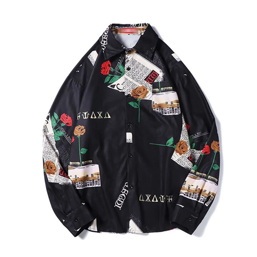 

Men Printing Shirts Men Fashion Design Long Sleeve Mens Floral Oversized Shirt Hip Hop Casual Korean Fashion Clothing Male Rap