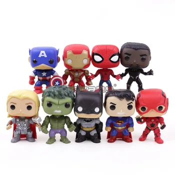

9pcs/set Super Hero Toys Dolls Captain America Iron Man Spiderman Black Panther Thor Hulk Batman Superman Flash PVC Figures