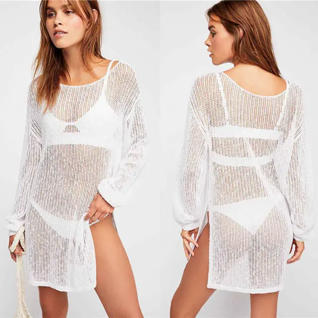 Cheap NODELAY 2018 Summer Women Knitting Bikini Cover up High Split Beachwear Pareo Beach Cover-ups Hollow out Sweater Beach Dress Cheap NODELAY 2018 Summer Women Knitting Bikini Cover up High Split Beachwear Pareo Beach Cover-ups Hollow out Sweater Beach Dress