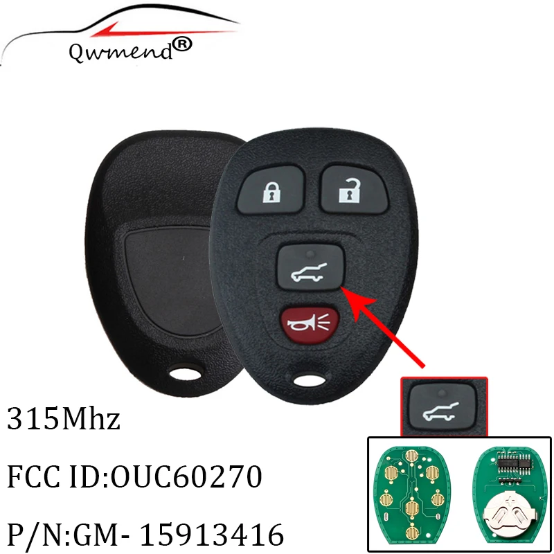 

4 Buttons Remote Car Key for Chevrolet Tahoe for GMC ACADIA YUKON / XL OUC60221 Smart Car Keys OUC60270 for Chevrolet Key