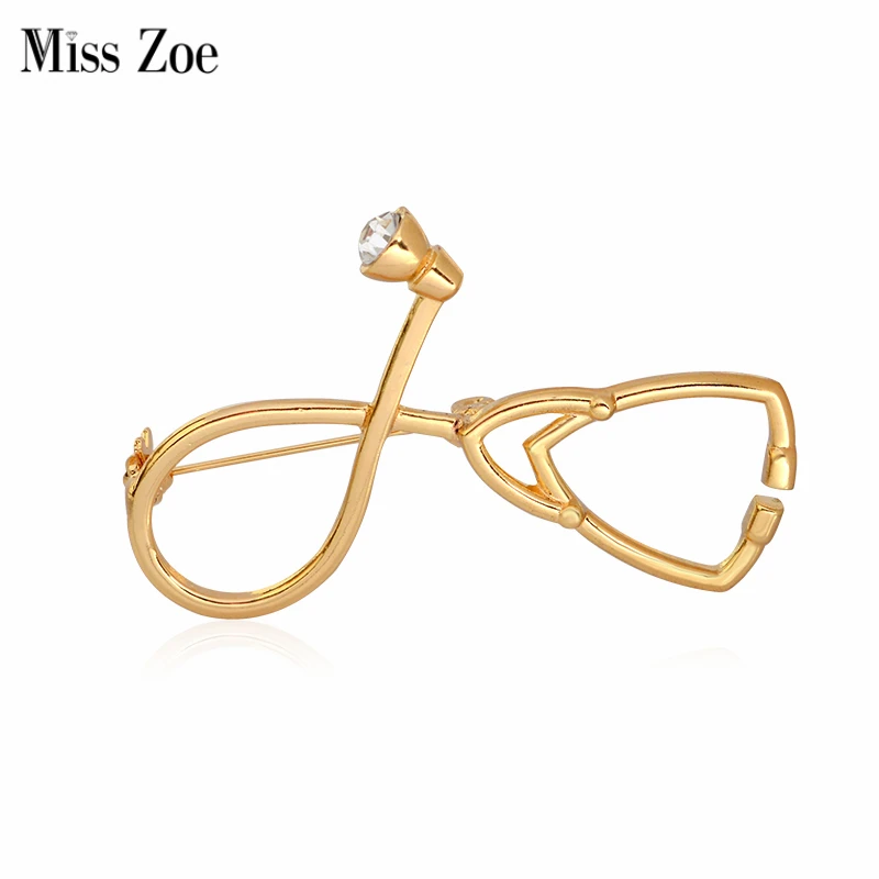 

Miss Zoe Medical Stethoscope Brooch Pins Gold Silver Crystal Collar Corsage Nurse Physicians Medical Student Graduation Gift