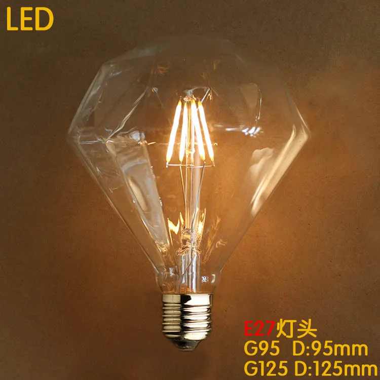 

G95 Diament 4W E27 220V LED Retro Lampada Bombilla Vintage Edison Lamp Bulb Light Decorative Carbon Filament Bulb