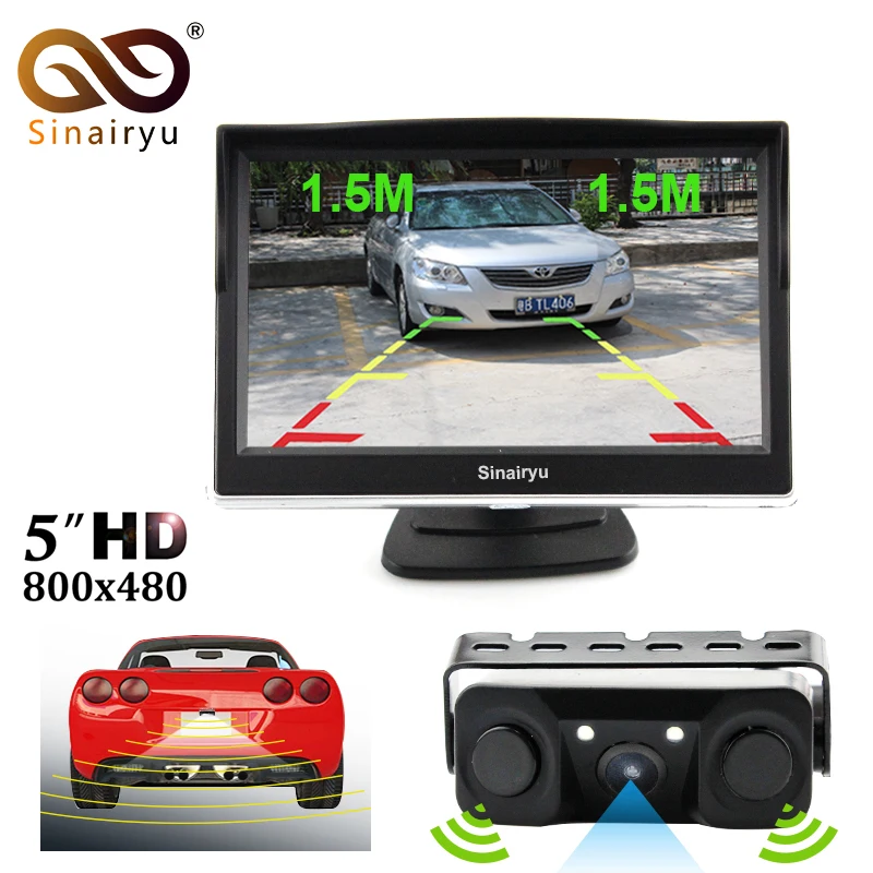 

Sinairyu 5" Screen Car Parking Monitor With Camera Video Parking Sensor Radar Monitor System. Sound Alarm and Display Distance
