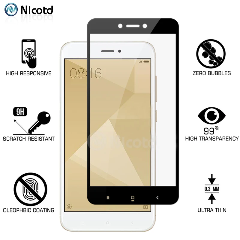 For Xiaomi Redmi 4A 5.0 inch Black White Gold Glass Screen Protector Film For Redmi 4X Full Cover Tempered Glass Protect Film 9H (6) - 