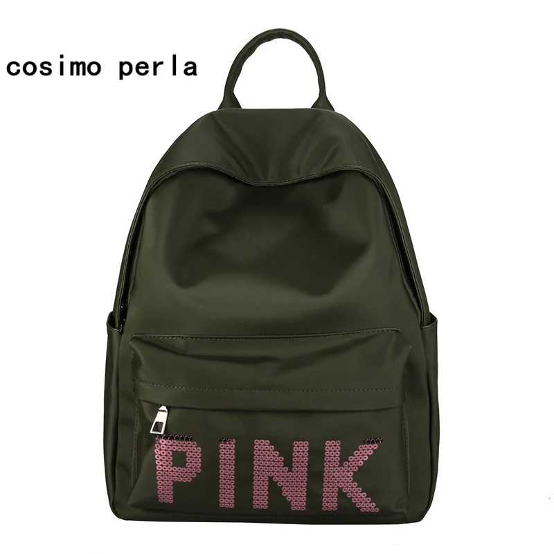 

Nylon Waterproof Backpack Bag for College Girls sac a dos Pink Letter Sequins Fashion Designer Casual Travel Large Women Bagpack
