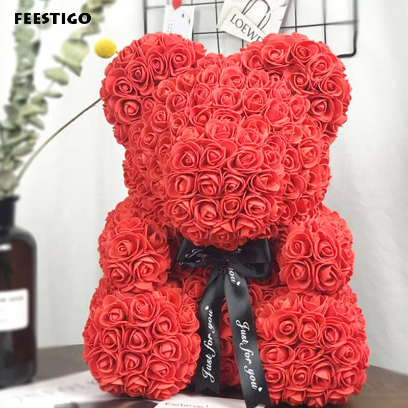 

1PCS 25cm/40cm Red Polystyrene Styrofoam Bear Rose Artificial Flower Rose Bear Wedding Decor Birthday New Year Valentines Gifts